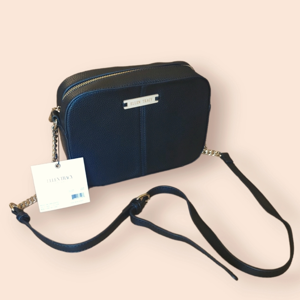 NWT Ellen Tracy Pebble Grain Camera Leather Crossbody Bag